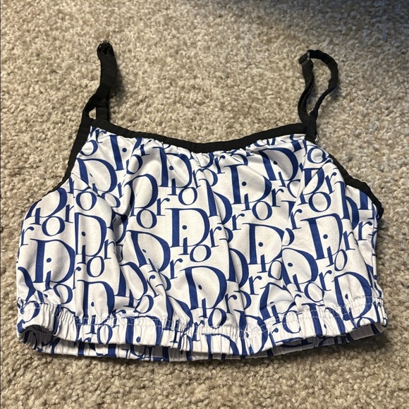 Dior monogram Cropped tank top in white and blue w/ adjustable straps - Picture 2 of 8